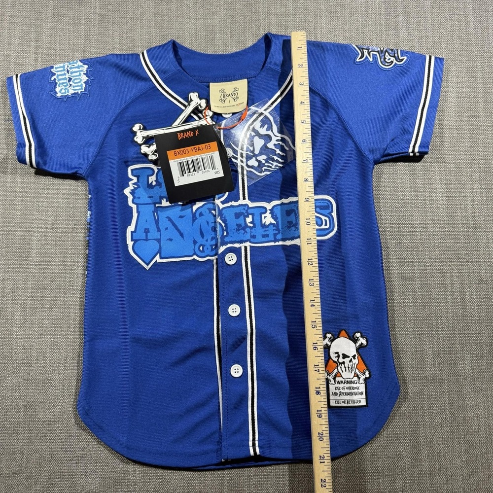 Brand X Shirt Youth Small Blue Los Angeles Baseball Jersey Marathon Continues - Picture 5 of 8
